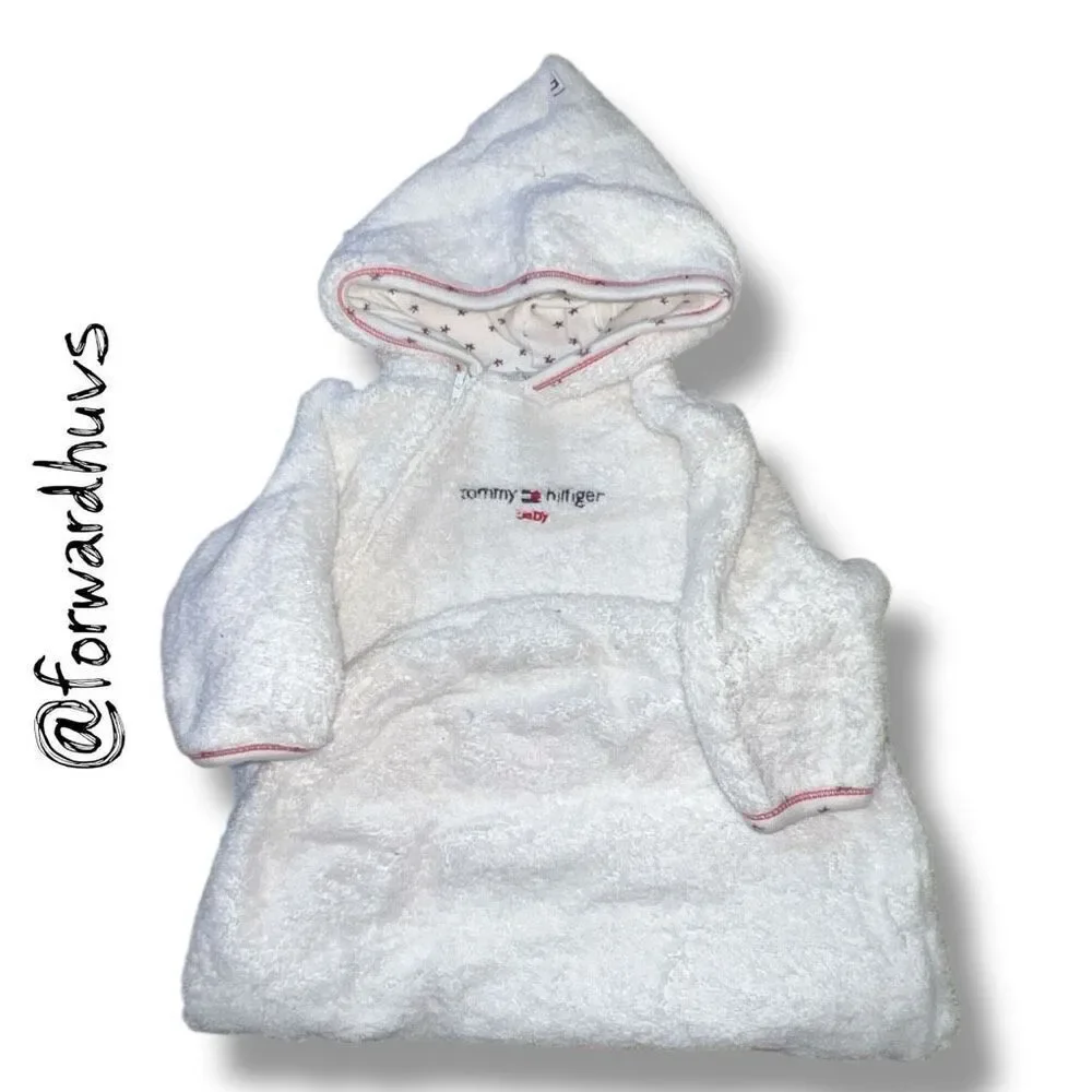 Tommy Hilfiger Infant Bath Wrap – One Size – Hooded Zip-Up – 100% Cotton